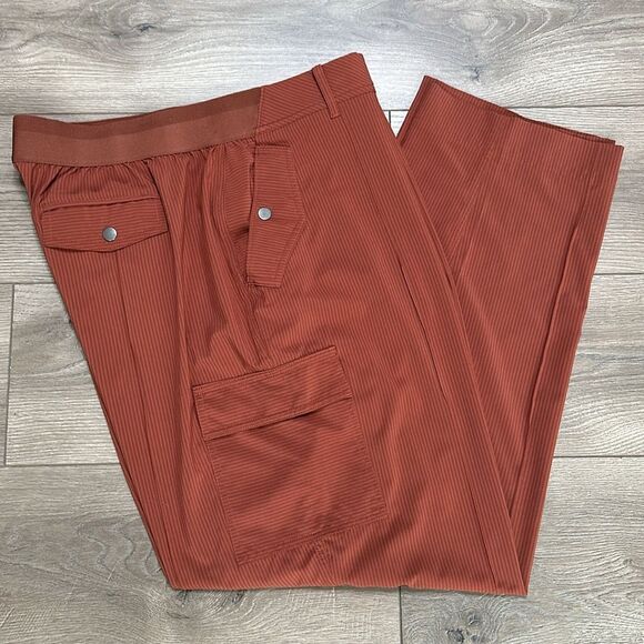 Athleta Vienna Cargo Straight Leg High‎ Rise  City Stripe Brown Active Pants 18 - Picture 3 of 14